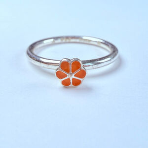 Hans Henrik Nygaard Flower Orange Enamel Danish Sterling Silver Stacking Ring